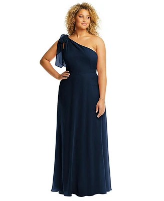 Women's Plus Draped One-Shoulder Maxi Dress with Scarf Bow