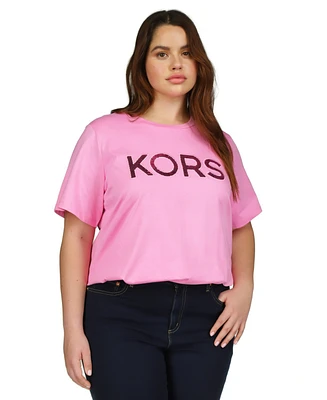 Michael Kors Plus Sequin Logo Cotton T-Shirt
