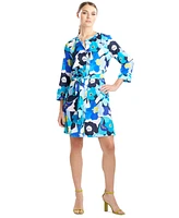 Natori Women's Floral-Print Belted 3/4-Sleeve Dress