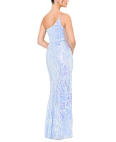 Blondie Nites Juniors' One-Shoulder Sequin High-Slit Dress