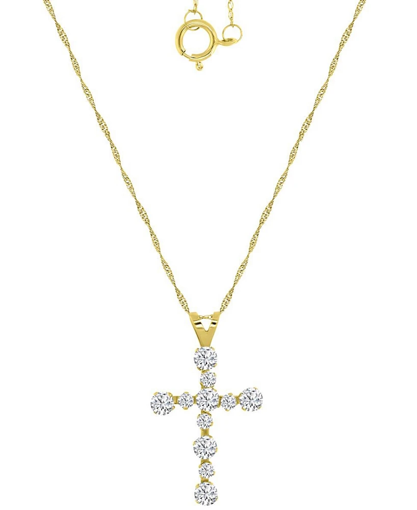 Cubic Zirconia Small Cross 18" Pendant Necklace in 10k Gold