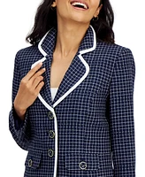 Le Suit Women's Check Print Contrast Trim Skirt Suit, Regular and Petite Sizes