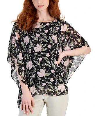 Jm Collection Women's 3/4 Sleeve Printed Poncho Top, Created for Macy's