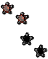 Blackjack 2-Pc. Set Men's Black & Red Cubic Zirconia Star-Set Stud Earrings in Black Ion-Plated Stainless Steel