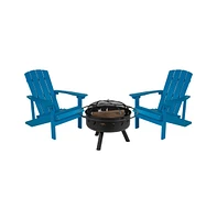 Ayala Piece Outdoor Leisure Set With Of Poly Resin Adirondack Chairs And Star Moon Iron Fire Pit