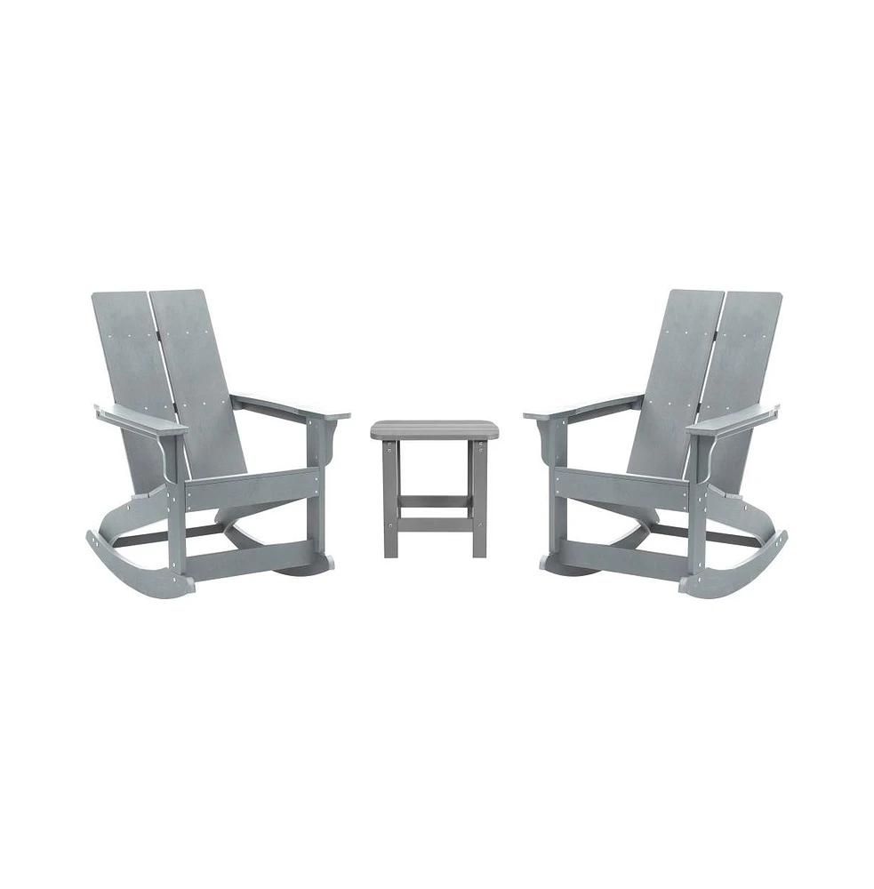 Wellington 3 Piece Patio Furniture Set Includes All-Weather Uv Treated Adirondack Rocking Chairs And Side Table