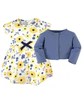 Touched by Nature Toddler Girls Organic Cotton Dress and Cardigan 2pc Set, Yellow Garden