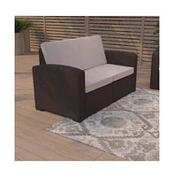 Malmok Outdoor Furniture Resin Loveseat Faux Rattan Wicker Pattern 2-Seat Loveseat With All-Weather Cushions