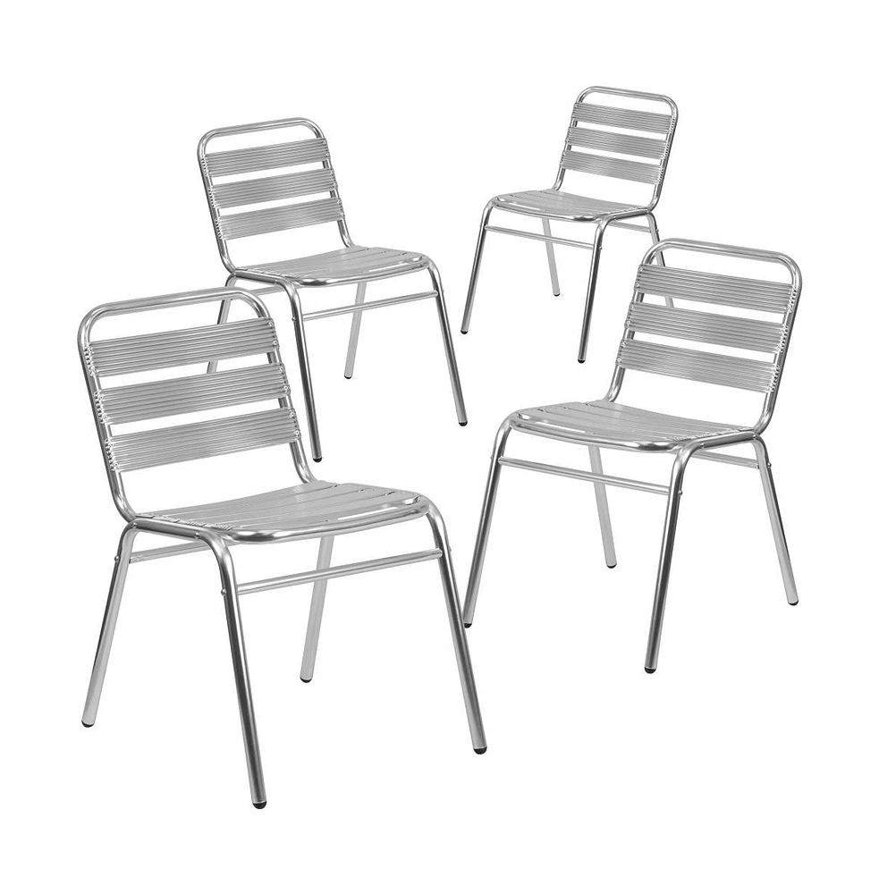 4 Pack Aluminum Commercial Indoor-Outdoor Armless Restaurant Stack Chair With Triple Slat Back