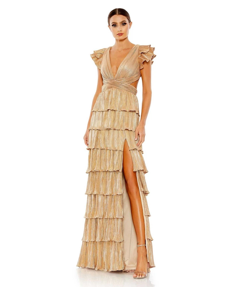 Women's Ieena Ruffle Tiered Criss Cross Lace Up Gown