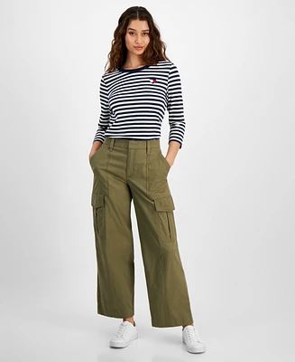 Tommy Hilfiger Women's Solid Modern Wide-Leg Cargo Pants