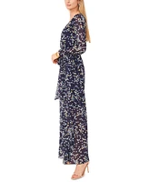 Msk Women's Floral Print Blouson-Sleeve Maxi Dress