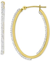 Crystal Pave In & Out Medium Hoop Earrings in 10k Gold, 1.2"