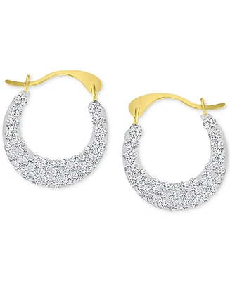 Crystal Pave Small Round Hoop Earrings in 10k Gold, 0.57"