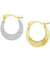 Crystal Pave Small Hoop Earrings in 10k Gold, 0.59"