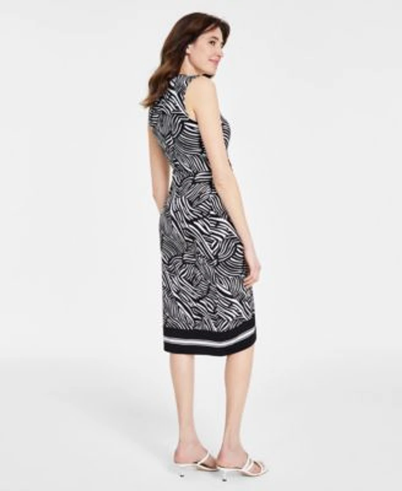 Michael Michael Kors Womens Printed Faux Wrap Midi Dress Kitten Slide Sandals