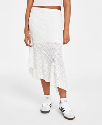 Ultra Flirt Juniors' Lace Pull-On Asymmetric Midi Skirt