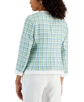 Kasper Women's Plaid Framed Open-Front 3/4-Sleeve Jacket