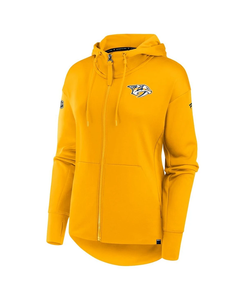 Women's Fanatics Gold Nashville Predators Authentic Pro Scuba Full-Zip Hoodie