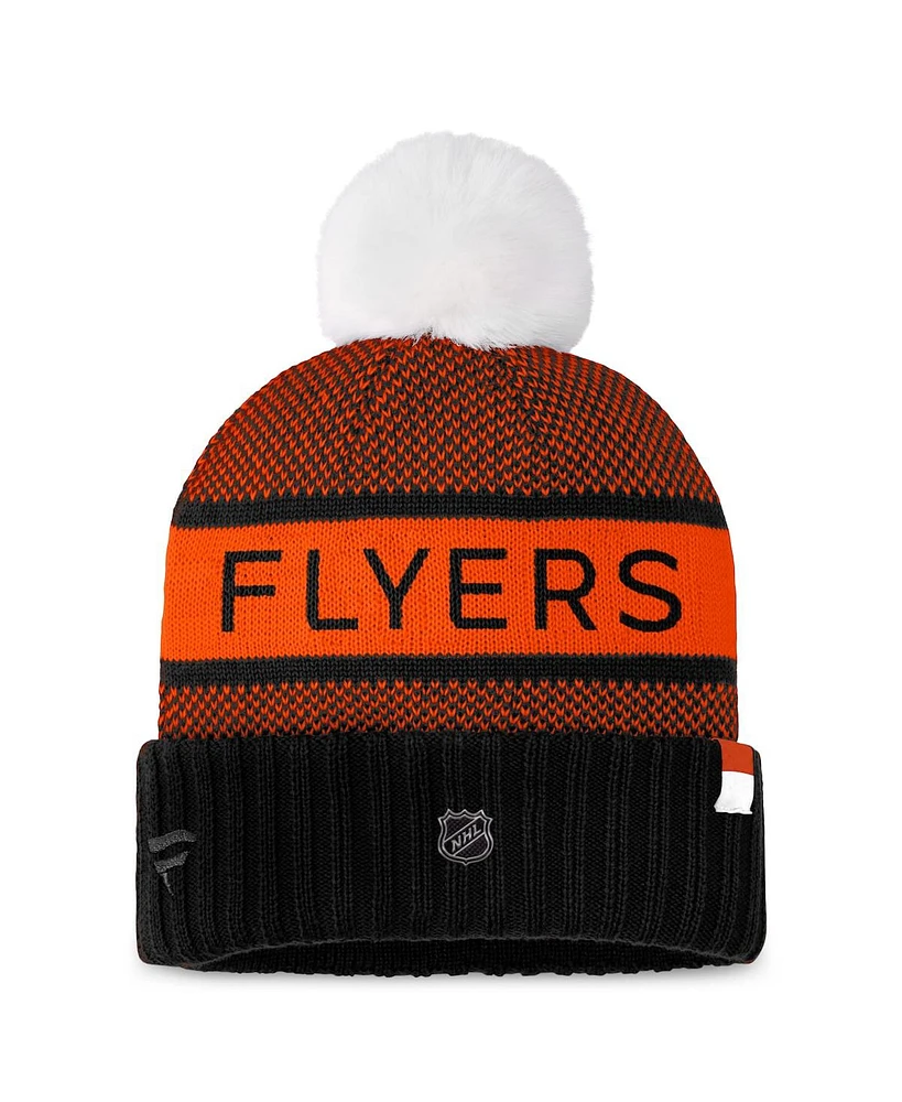 Women's Fanatics Black, Orange Philadelphia Flyers Authentic Pro Rink Cuffed Knit Hat with Pom