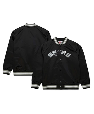 Men's Mitchell & Ness Black San Antonio Spurs Hardwood Classics Throwback Wordmark Raglan Full-Snap Jacket