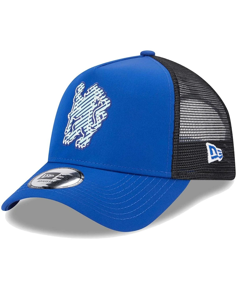 Men's New Era Blue Chelsea Overlay E-Frame Trucker Snapback Hat