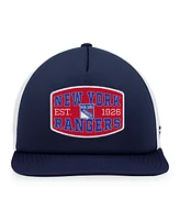Men's Fanatics Navy, White New York Rangers Foam Front Patch Trucker Snapback Hat