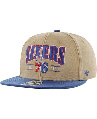 Men's '47 Brand Khaki, Royal Distressed Philadelphia 76ers Chilmark Captain Snapback Hat