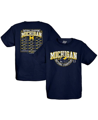 Youth Blue 84 Navy Michigan Wolverines College Football Playoff 2023 National Champions Gold Dust Schedule T-shirt
