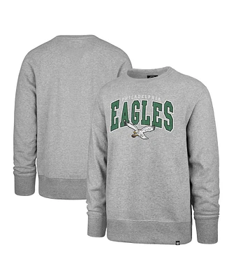 Men's '47 Brand Gray Distressed Philadelphia Eagles Varsity Block Headline Pullover Sweatshirt
