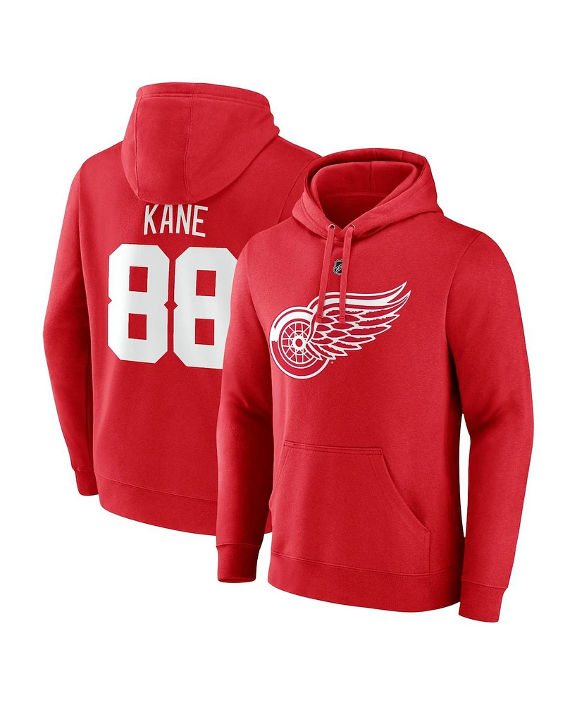 Men's Fanatics Patrick Kane Red Detroit Wings Authentic Stack Name and Number Pullover Hoodie