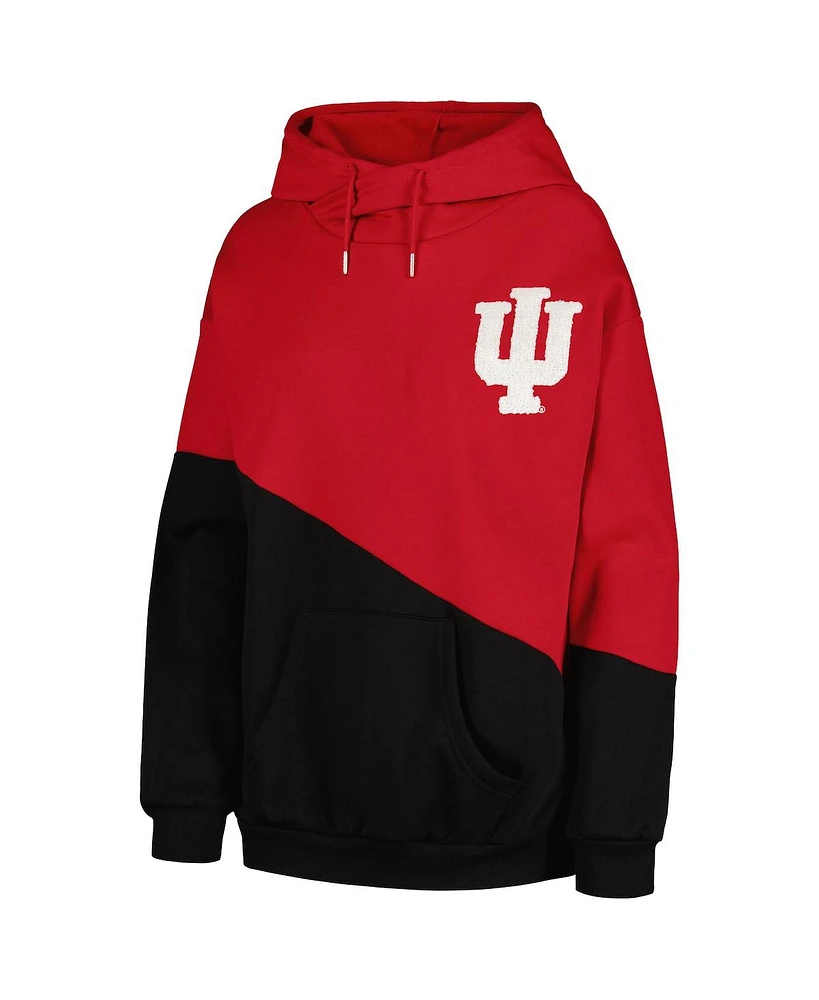 Women's Gameday Couture Crimson, Black Indiana Hoosiers Matchmaker Diagonal Cowl Pullover Hoodie