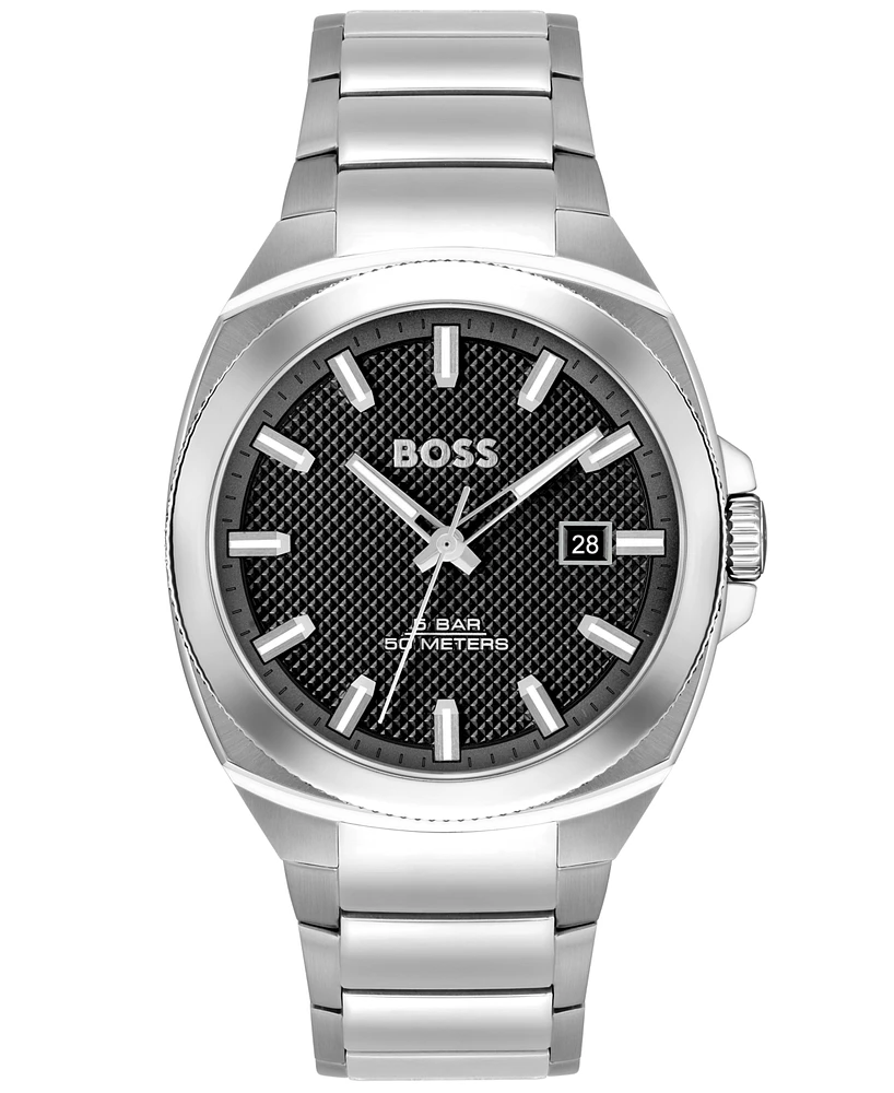 Hugo Boss Men's Walker Quartz Basic Calendar Silver-Tone Stainless Steel Watch 41mm