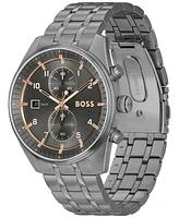 Hugo Boss Men's Skytraveller Quartz Fashion Chrono Ionic Plated Gray Steel Watch 44mm