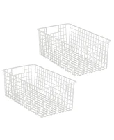 mDesign Metal Wire Food Organizer Basket - Built-In Handles, 2 Pack, Matte White