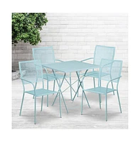 Commercial 28" Square Metal Folding Patio Table Set W/ 4 Square Back Chairs