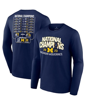 Men's Fanatics Navy Michigan Wolverines College Football Playoff 2023 National Champions Schedule Long Sleeve T-shirt