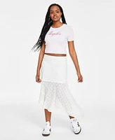 Ultra Flirt Juniors' Lace Pull-On Asymmetric Midi Skirt