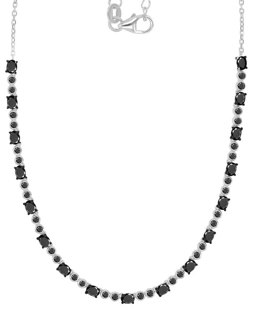 Black Spinel Oval & Bezel Collar Necklace (4-5/8 ct. t.w.) Sterling Silver (Also Lab-Grown Ruby/Lab-Grown White Sapphire)