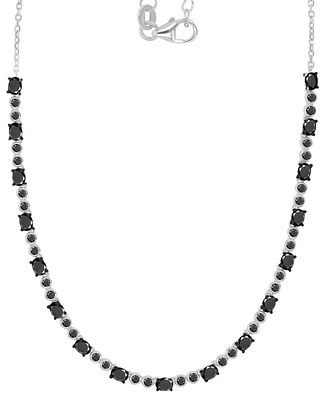 Black Spinel Oval & Bezel Collar Necklace (4-5/8 ct. t.w.) Sterling Silver (Also Lab-Grown Ruby/Lab-Grown White Sapphire)