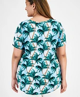 Jm Collection Plus Tropical Overlay Short-Sleeve Top, Created for Macy's