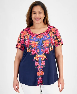 Jm Collection Plus Arianna Trail Scoop-Neck Top, Created for Macy's