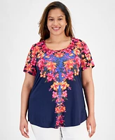 Jm Collection Plus Arianna Trail Scoop-Neck Top, Created for Macy's