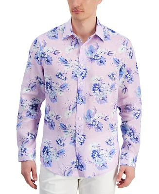 Club Room Men's Noche Floral-Print Long-Sleeve Linen Shirt, Created for Macy's