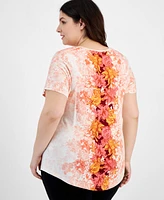 Jm Collection Plus Size Ombre Flora Scoop-Neck Top, Created for Macy's