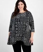 Jm Collection Plus Patchwork Paradise Swing Tunic, Created for Macy's