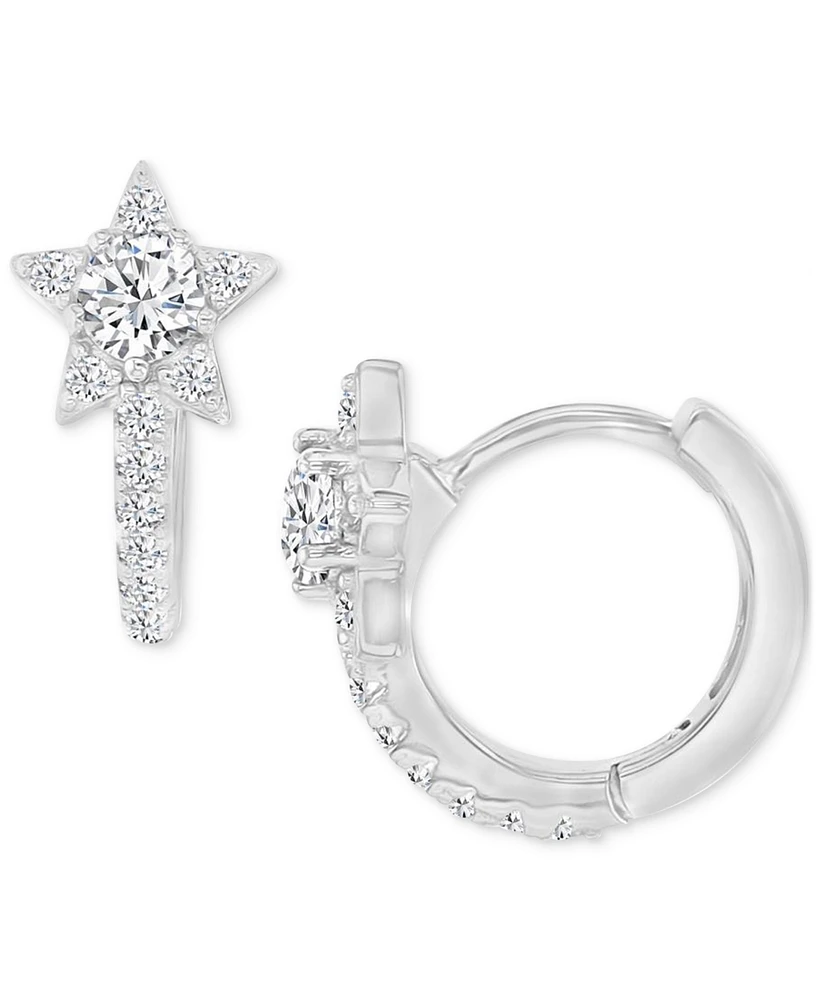 Cubic Zirconia Star Small Hoop Earrings, 0.55"