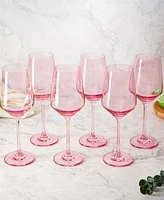 The Wine Savant Blush Pink Colored Wine Glasses Hand Blown, 12 oz Set of 6