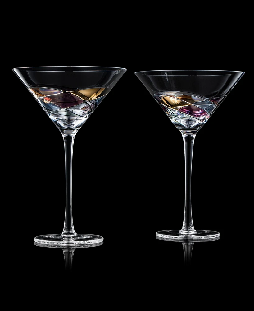The Wine Savant Hand Painted Stained Glass Martini Glasses 8 oz, Set of 2