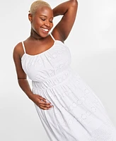 On 34th Trendy Plus Cotton Eyelet Smocked-Waist Dress, Created for Macy's